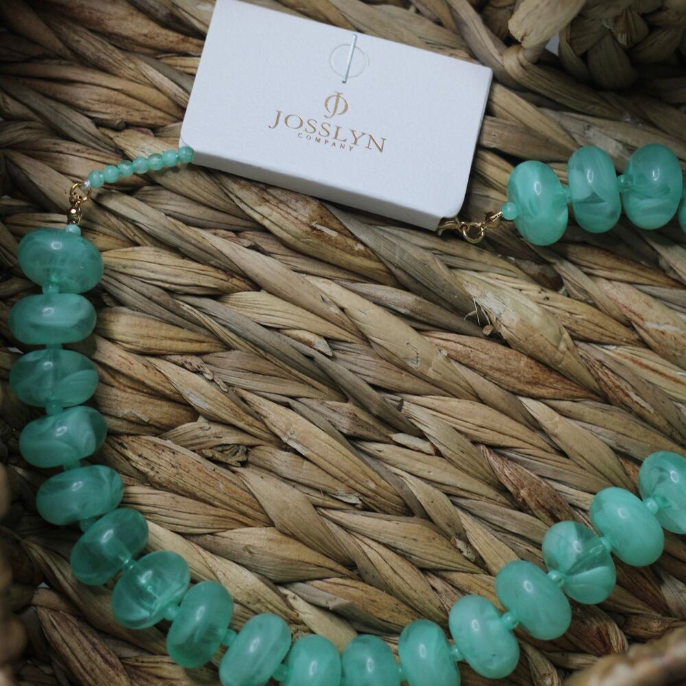 Chunky Resin Beaded Necklace Aqua Green